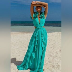 PatBo flutter sleeves maxi dress   👗 green cut out boho